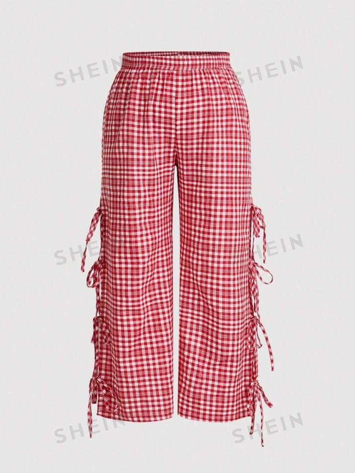 Womens plaid pants with side stripe top
