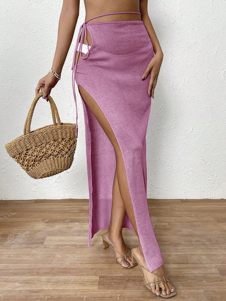 Ladies' Beach Holiday Side Slit Waist Tie Cover Up Skirt Summer