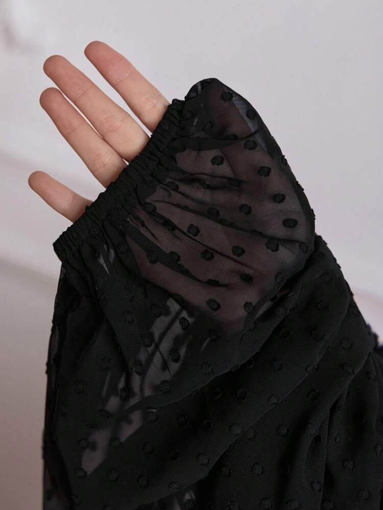 Plus Size Women's Elegant Mesh Lantern Sleeve Tie-Neck Blouse And Floral Printed Skirt For Spring/Summer