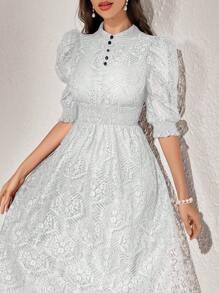 Modelyn Women's Bubble Sleeve Gathered A-Line Dress Maxi Women Outfit Long Evening Dresses - White - View 1