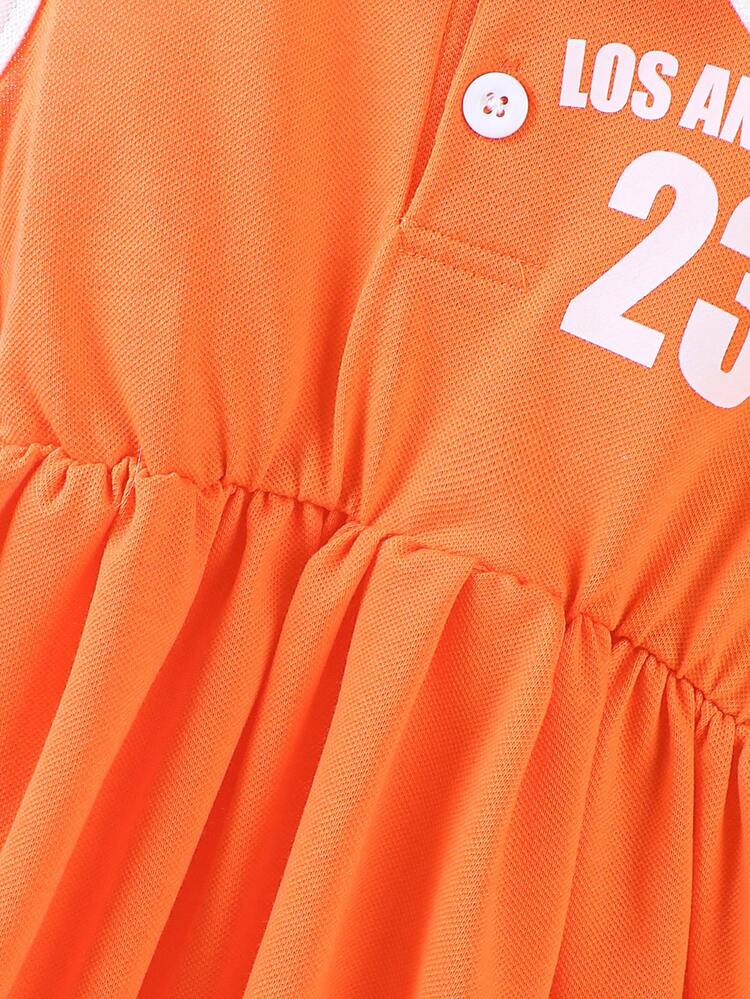 Baby Girl's Summer Sleeveless Casual Polo Collar Dress With Letter Print