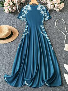 SHEIN Lady 女式波西米亞植物印花拼布連身裙 - 彩色 - 查看 8