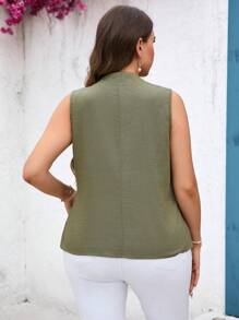 SHEIN Clasi 大尺碼夏季休閒無袖V領上衣，適合外出穿著 - 綠色 - 查看 2