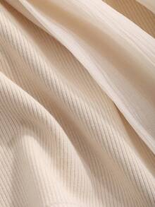 DAZY 女式夏季短袖系帶空心上衣,配有荷葉邊 - 杏色 - 查看 3