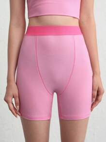 Ocili Leisure Stretchy & Comfy Ribbed High Waist Cycling Shorts Lounge Shorts - Pink Sleep Shorts - Pink - View 7