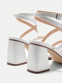 CUCCOO BIZCHIC Woman Shoes White Pu Square-Toe Belt Buckle Chunky Heel Sandals For Spring And Summer - White - View 9