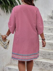 Breezaya Của phụ nữ Kích thước lớn Ngẫu nhiên In Đầm - Màu Hồng Tươi - Xem 2