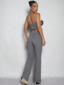 Hauture 3D 玫瑰上衣和裤子细条纹两件套