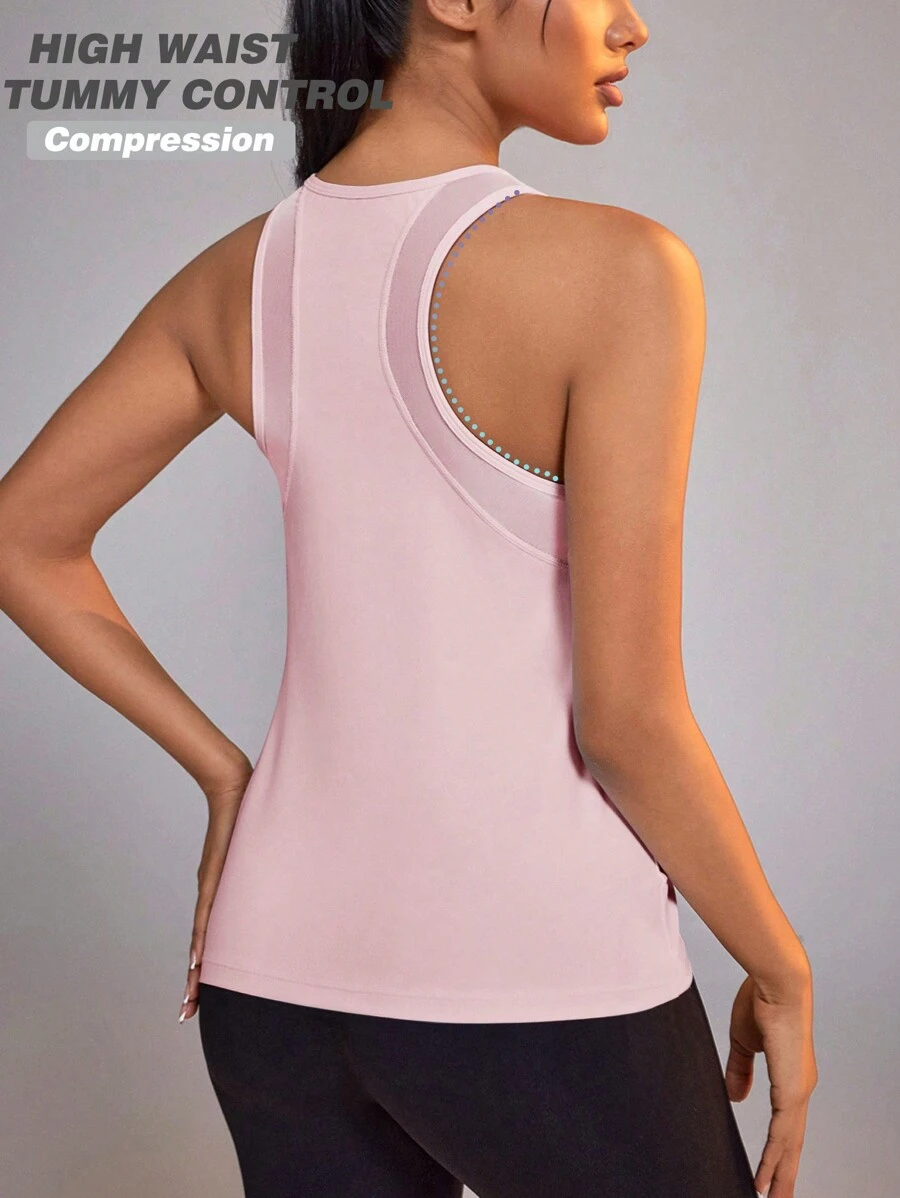 Easithlete 女式夏季纯色圆领休闲运动背心修身衬衫 - 粉色 - 查看 1