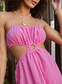 Soleia 女士休閒度假鏤空腰部吊帶洋裝搭配金屬環裝飾