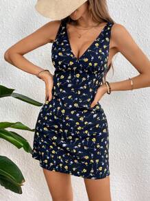 SHEIN VCAY Vestido De Cuello En V Profundo Con Estampado Floral Para Mujer