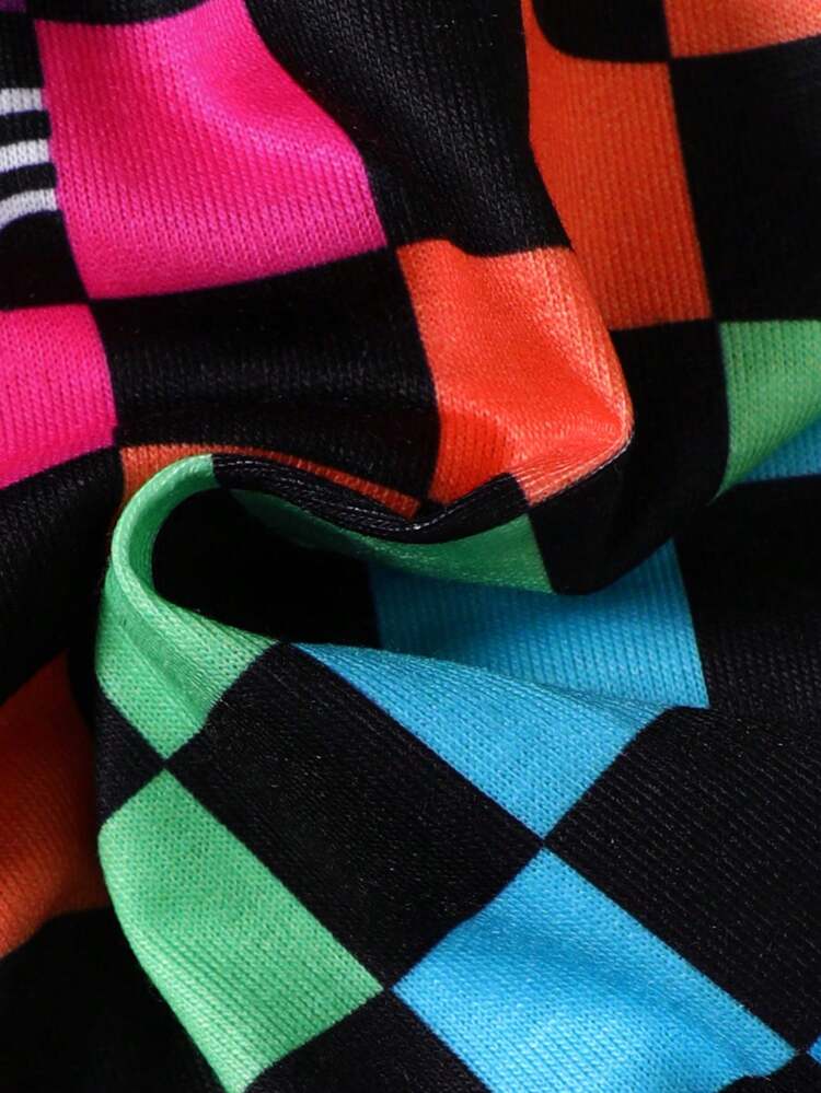 Baby Girl Y2k Streetwear Mosaic Print Spaghetti Strap Flare Jumpsuit With Waist Bag For Summer