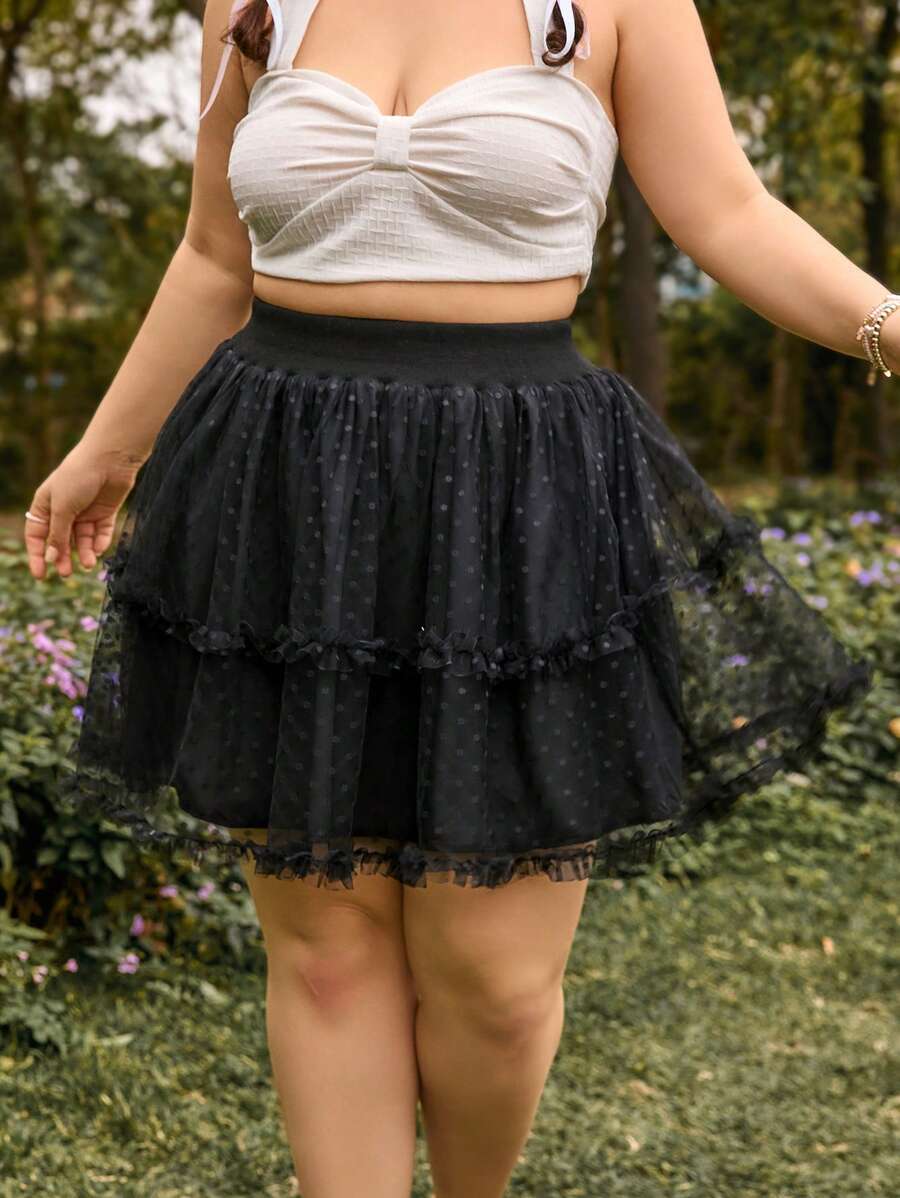 Dreamara 大碼黑色高腰A字裙，覆蓋邊設計，適合浪漫假期、乡村音乐节、沙灘泳裝派對等夏時场合配戴。靈感源自90年代復古蕾絲文藝復興短裙，搭配戶外節日和音乐节等活動，Boho女士衣物配搭、黑色高腰裙、Goth風格、嬌羅人碎花夏季短裙、夏日晚禮裙、百褶手工短裙、夏日下半身穿搭首选 - 黑色 - 查看 1