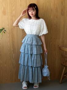 FRIFUL Women's Round Neck Solid Color Bubble Sleeve Fashionable And Versatile Spring/Summer Short Sleeve T-Shirt