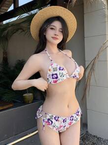 DAZY Women's Floral Print Halter Neck Bikini Set Summer,Tankini Bathing Suit Festival Outfits Vacation Cruise Outfit For Women - Multicolor - View 8