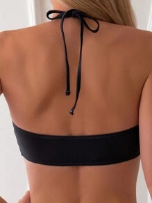 SHEIN Swim Của phụ nữ Mùa hè Cây dừa In Dây Bộ Bikini - màu đen - Xem 4