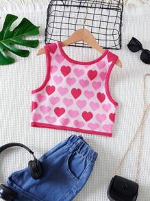 Tween Girl Heart Pattern Sweater Vest - Hot Pink - View 2