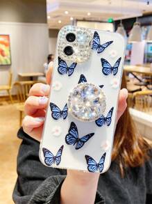 Phone Holder With Phone Charm Summer Butterfly Pattern Phone Case With Stand-Out Phone Grip Compatible With IPhone15/15Plus/15Pro/15Promax