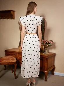 SHEIN Frenchy In vết tròn Polka Top Cây trồng Và Bộ váy Với Chi tiết nút thắt Cho mùa hè - Nhiều màu - Xem 3