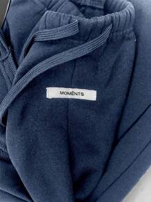 SHEIN Sports And Leisure Style Letter Patched Drawstring Waist Jogger Pants With Ribbed Cuffs Graduation,Back To School Outfits,Graduation,Teacher Outfits For Women,Back To School Fall Cloth For Women - Navy Blue - View 4