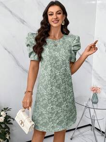 SHEIN Clasi Của phụ nữ Ống tay áo Hoa Dệt hoa Mùa Xuân Đầm - Màu xanh Bạc hà - Xem 4