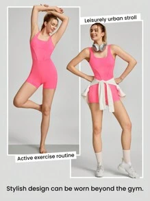 GLOWMODE 4.3英寸 FeatherFit™ 收腹侧袋连体衣 U型后背防滑口袋轻度支撑低冲击瑜伽馆健身房日常夏季 - 粉色 - 查看 7