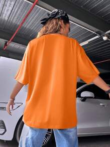 SHEIN Unity Lỏng lẻo phù hợp Tay áo ngắn Áo thun Với In thư Cho mùa hè - trái cam - Xem 2