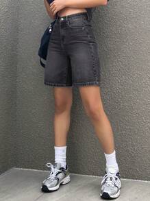 Dazy Star 女裝百搭牛仔短褲,配有口袋 - 深灰色 - 查看 5