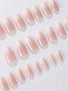 24片短款杏仁形奶白色渐变假指甲，按压式指甲，附赠1个指甲锉和1个果冻凝胶贴纸美甲用品 - 彩色 - 查看 5