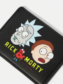 Rick and Morty X SHEIN Cartoon And Letter Print Mini Card Holder Wallet - Black - View 5