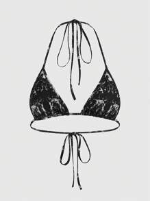 ROMWE PUNK Top halter estampado de cráneo de espalda abierta con cordón