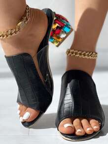 Women's Summer Floral Open Toe High Heel Sandals - Black - View 3