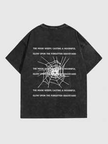 ROMWE MEN Goth Men's Slogan Printed Drop Shoulder Short Sleeve T-shirt - Black - View 2