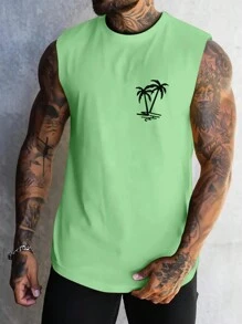 Manfinity RSRT Canotta stampata con palme da cocco, adatta a sport e abbigliamento casual estivo da uomo