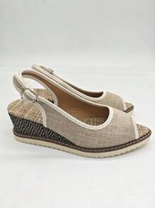 Giày cao gót Peep Toe Wedge có đế đế thời trang dành cho nữ - Màu Khaki - Xem 3