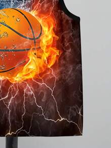 Camiseta sin mangas de cuello redondo y básica con impresión de baloncesto para un look deportivo y casual de verano para niños jóvenes - Multicolor - Ver 3