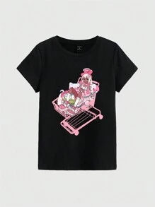GATCHIPON Anime Cartoon Figure Graphic Tee - Black - View 1