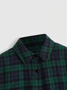 ROMWE PUNK Kpop Grunge Tartan And Skull Print Drop Shoulder Shirt,Long Sleeve Tops - Multicolor - View 4