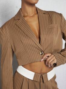 SHEIN Unity Pinstripe Jacket & Foldover Pants Set - Dark Grey - View 4
