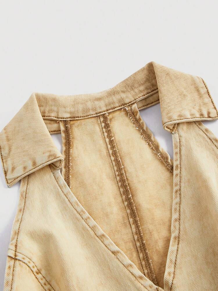 Summer Casual V-Neck Denim Halter Dress