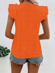 Breezaya 女士夏季荷叶袖刺绣衬衫