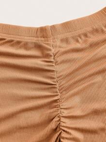 Leisure Comfortable Rayon Solid Lettuce Thumb Hole Crop Top & Flare Leg Pants Women Lounge Set-Orange - Khaki - View 9