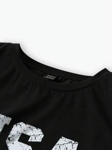 SHEIN LUNE 女士休闲简约独立日旗帜字母印花吊带背心，夏季