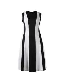 EMERY ROSE Damen Große Größen Schwarzweiss Farbblock ärmelloses Kleid, Damen Outfit für den Sommer