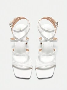 CUCCOO BIZCHIC Woman Shoes White Pu Square-Toe Belt Buckle Chunky Heel Sandals For Spring And Summer - White - View 11