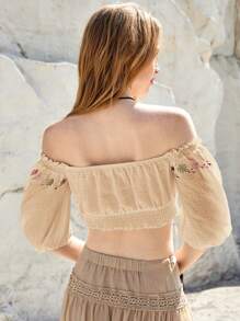 Bohemela Oberteil Mit Blumenstickerei Im Urlaubsstil Mit Abgeschnittenen Schulterfreiem Ausschnitt