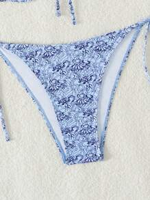 SHEIN Swim Women's Halter Floral Print Bikini Set For Holiday, With Neck Tie And Separated Bottom Summer