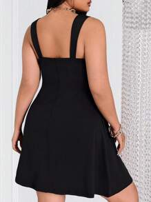 Celure Plus Size Lace Patchwork Dress - Black - View 2