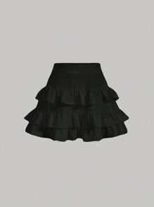 SHEIN MOD Váy xòe viền trơn màu đơn giản mùa hè - màu đen - Xem 1