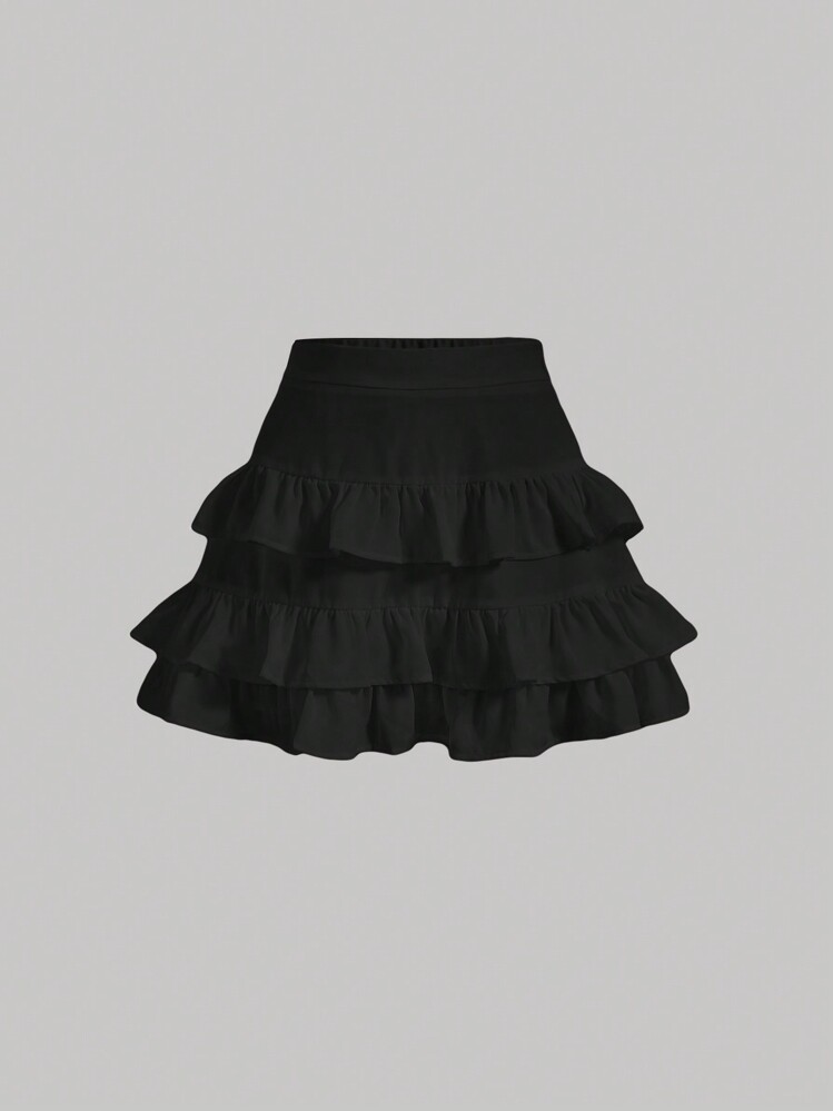 SHEIN MOD Váy xòe viền trơn màu đơn giản mùa hè - màu đen - Xem 1